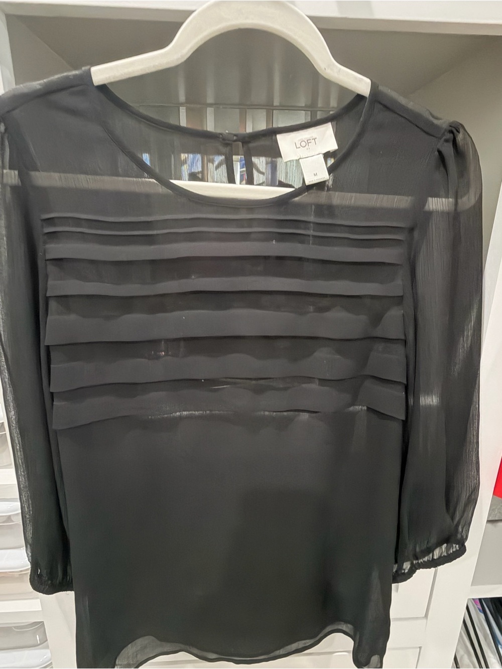 LOFT Black Sheer Pintuck Front Blouse